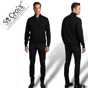 St. Croix Collections Mondo Uomo Black Wool 1/4 Zip Sweater Size XL